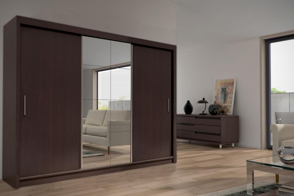 Armoire à miroir avec portes coulissantes flottantes pour chambre à coucher 250cm Garde-robes Vêtements