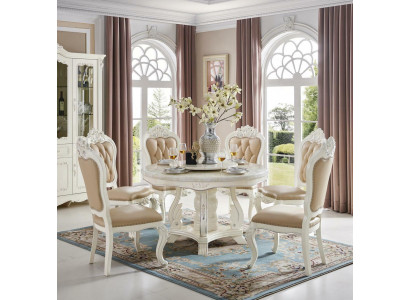 Chaises d'ameublement Chesterfield beige exclusives ensemble de 4 chaises designer style Baroque en bois massif.