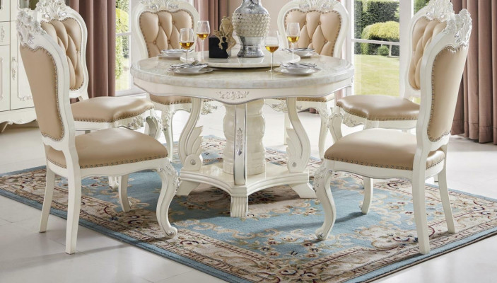 Chaises d'ameublement Chesterfield beige exclusives ensemble de 4 chaises designer style Baroque en bois massif.