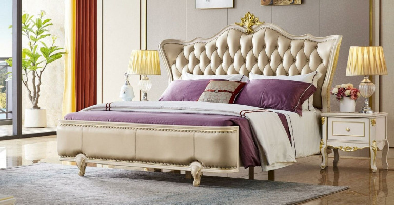 Lit de luxe Chesterfield en cuir Royal Palace Lit double en bois massif