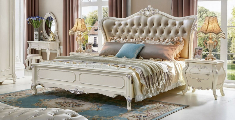 Lit royal Chesterfield Palace Lits en cuir Hôtel Lit double en bois massif