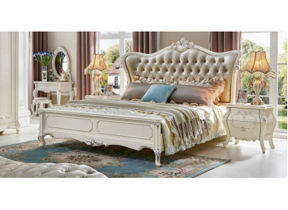 Lit royal Chesterfield Palace Lits en cuir Hôtel Lit double en bois massif