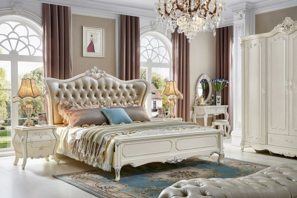 Lit royal Chesterfield Palace Lits en cuir Hôtel Lit double en bois massif