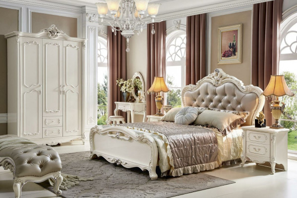 Lits classiques en cuir Chesterfield de style Rococo Baroque doubles lits d'hôtel antique