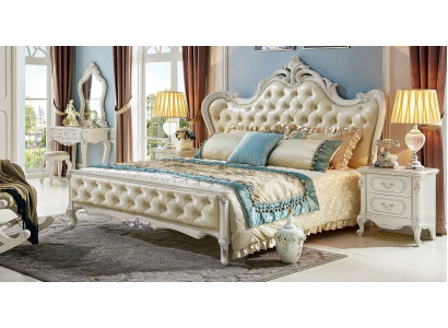 Lit double classique Lits d'hôtel baroques Lit rembourré Chesterfield en bois massif