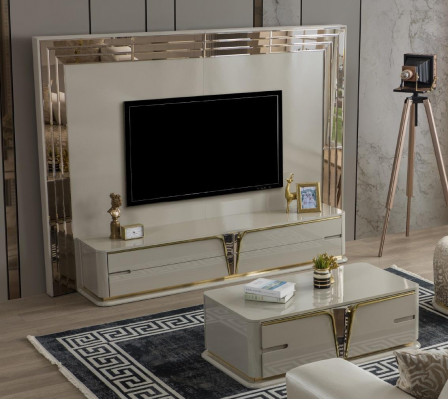 Table basse moderne en acier inoxydable pour le salon, mobilier en bois de design beige