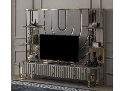 Meuble TV Meuble TV Bas Sideboard Salon Or Gris Luxe Bois nouveau