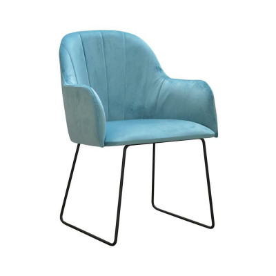 Ensemble de 8 chaises longues modernes avec revêtement turquoise et accoudoirs.