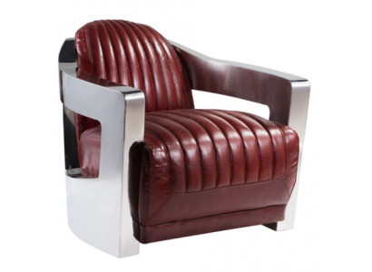 Chaise de pilote aviateur vintage en cuir rouge vieilli authentique