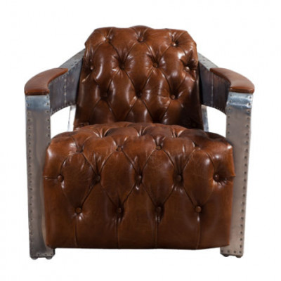 Fauteuil Aviateur Chesterfield Shabby Vintage Fauteuil en cuir Club Lounge Design