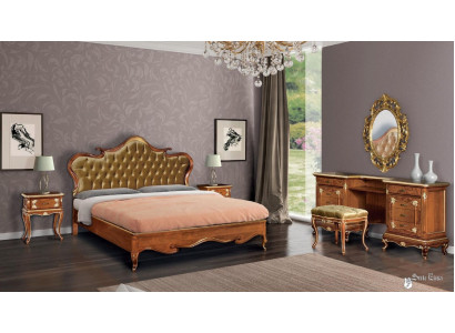 Chambre lit Table de chevet Coiffeuse Tabouret Lit rembourré Lit double Ensemble 5 pièces