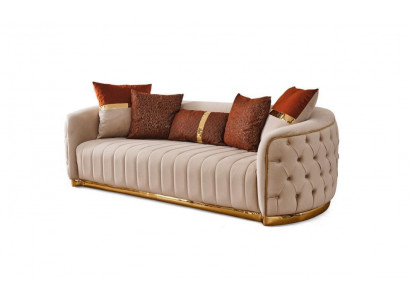 Textile beige Canapé - trois places - design moderne - style luxueux - Chesterfield beige