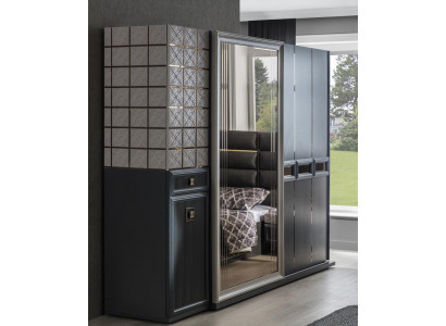 Garde-robe moderne Armoire Chambre Armoires Gris Bois Miroir