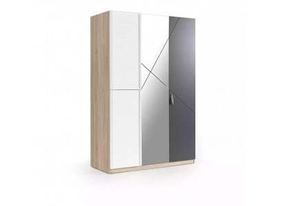 Armoire 3 portes Armoire moderne en bois gris Miroir Chambre d'enfant