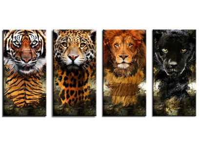 4x Images Photos Peinture Impression d'art Tissu Culture Lion Jaguar Tigre G93246