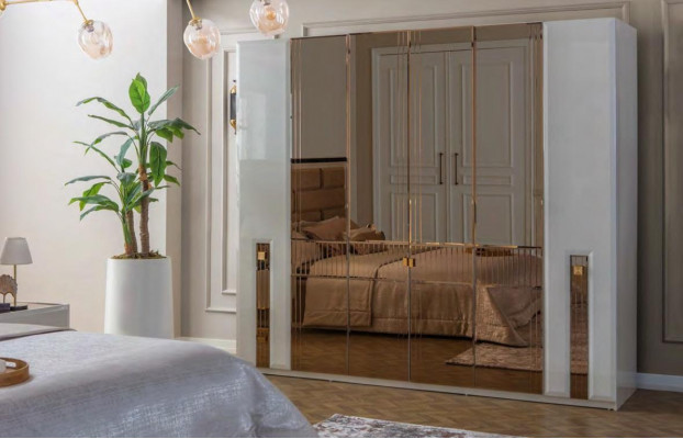 Armoire blanche de luxe pour chambre, meuble en bois avec vitrine en verre