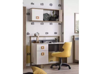 Bureau Chambre Enfants Ensemble 3 pièces Étagère Ordinateur Bois Chaise Jaune neuf