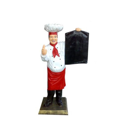 Figurine de chef statue sculpture figurine publicitaire panneau de menu présentoir de publicité restaurant 140cm