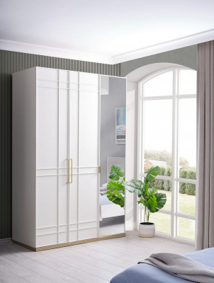 Armoire Armoires Armoire en bois Blanc Miroir Chambre d'enfants