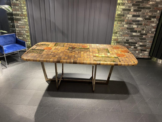 Table à manger Résine époxy Table de salle à manger Table mosaïque 90 cm Bois Marron nouveau