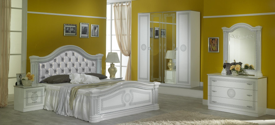 Ensemble de chambre à coucher complet Design lit de luxe moderne 2x table de chevet 6 pcs Armoire