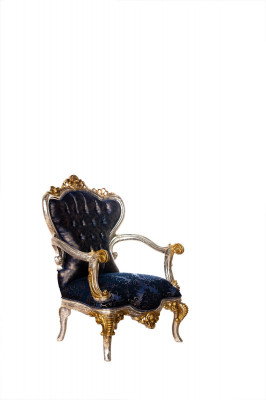 Fauteuil de luxe classique trône chaise baroque velours bleu or