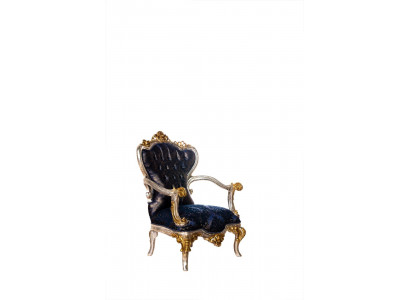 Fauteuil de luxe classique trône chaise baroque velours bleu or