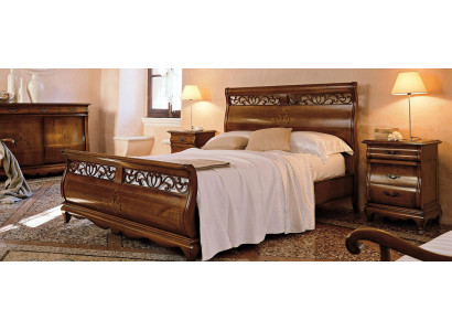 Lit en bois Lit double Mobilier de chambre Lit Bois massif Brun Mobilier italien