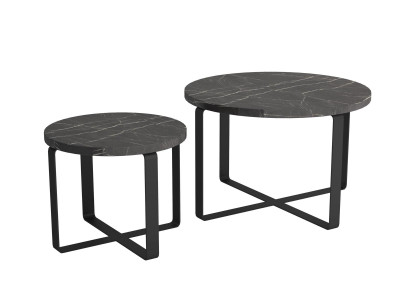 2 tables basses en acier inoxydable noir rondes de design moderne pour café