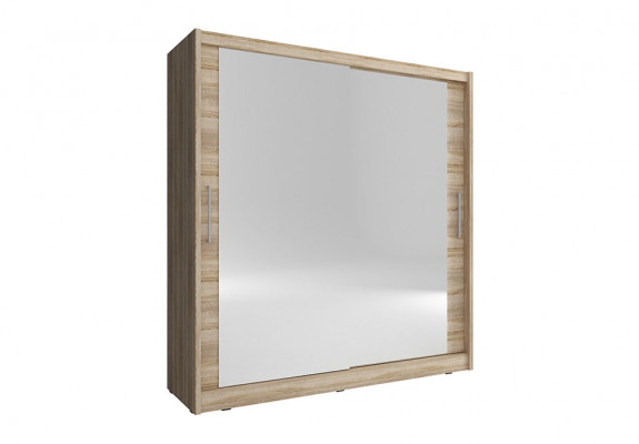 Armoire à miroir pour chambre flottante de 200 cm avec armoires à vêtements et portes coulissantes.