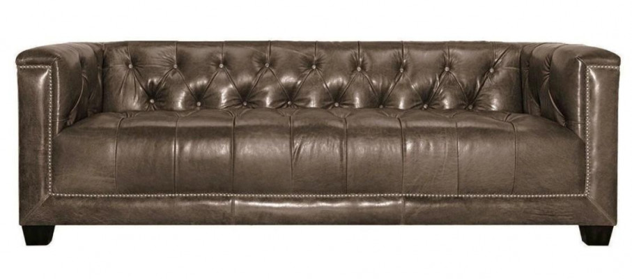 Trois canapés design Chesterfield en cuir marron trois places pour salon moderne, neufs.