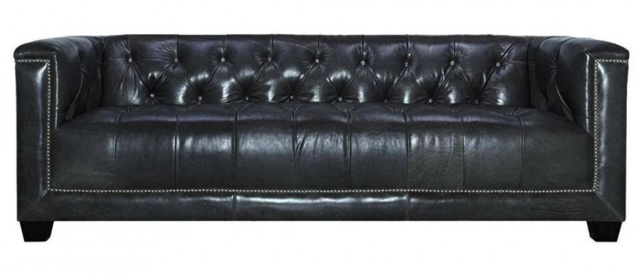 Trois canapés design Chesterfield en cuir marron trois places pour salon moderne, neufs.