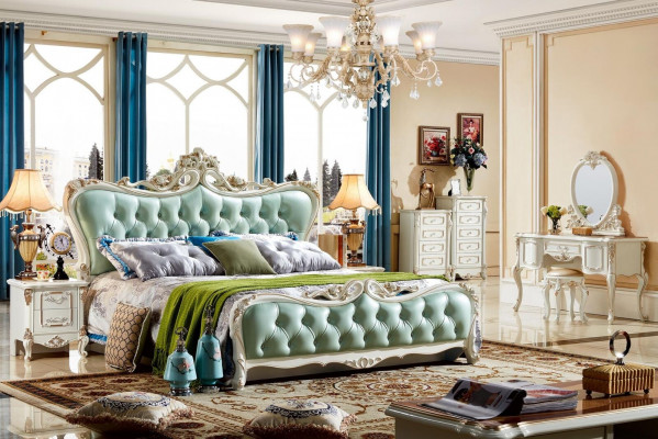 Conception de lit Mobilier de chambre Ameublement Lits Chesterfield turquoises