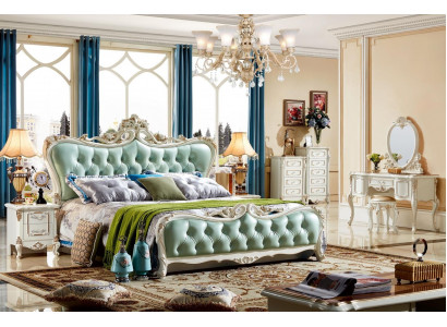 Conception de lit Mobilier de chambre Ameublement Lits Chesterfield turquoises