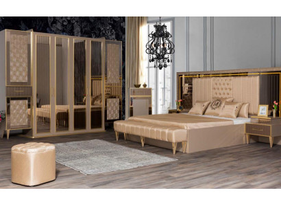 Meubles de chambre lit double avec tables de chevet dressing pouf dans un design premium exquis