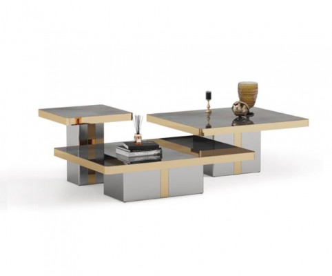 Ensemble de table basse carrée de luxe avec 3 tables d'appoint - Meubles de salon