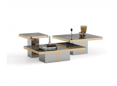 Ensemble de table basse carrée de luxe avec 3 tables d'appoint - Meubles de salon