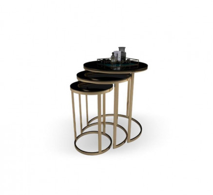 Table Table d'appoint noire Set 3x Tables basses Forme ronde Tables de salon