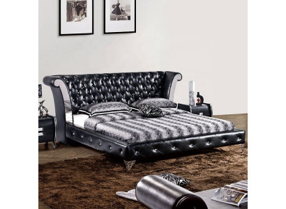 Acier inoxydable Lit Chesterfield en cuir de luxe Double Rembourrage Lits de designer Hôtel