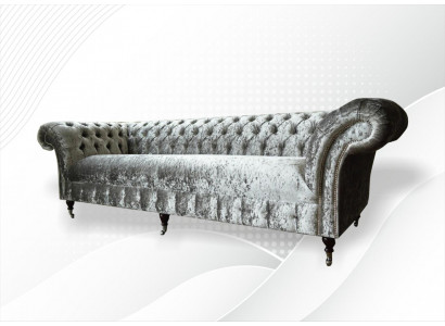 Tissu de canapé rembourré Chesterfield Canapés canapé Siège Canapé Suite Velours Argent 4 places